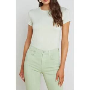 L’Agence Ressi Light Moss Green Stretch Fitted Base Layer Tee Made In USA Sz XL